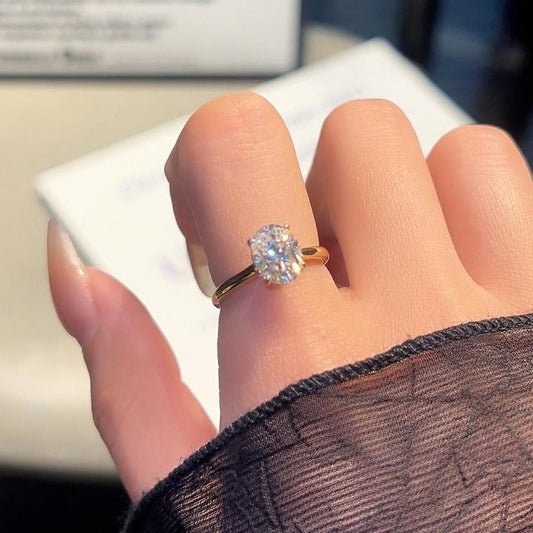 5A Oval Zircon Ring Female Copper Plating 14K Gold High-grade Light Luxury